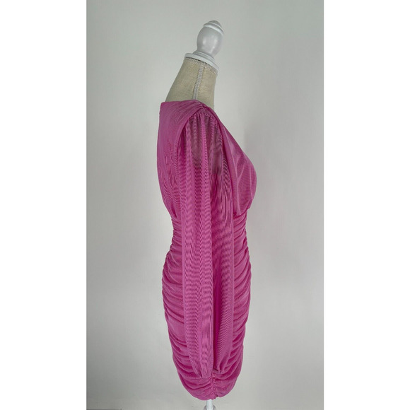 Love X Design Womens Super Pink Ruched Bodycon Dress Long Sleeve Size Medium NWT - Picture 2 of 11